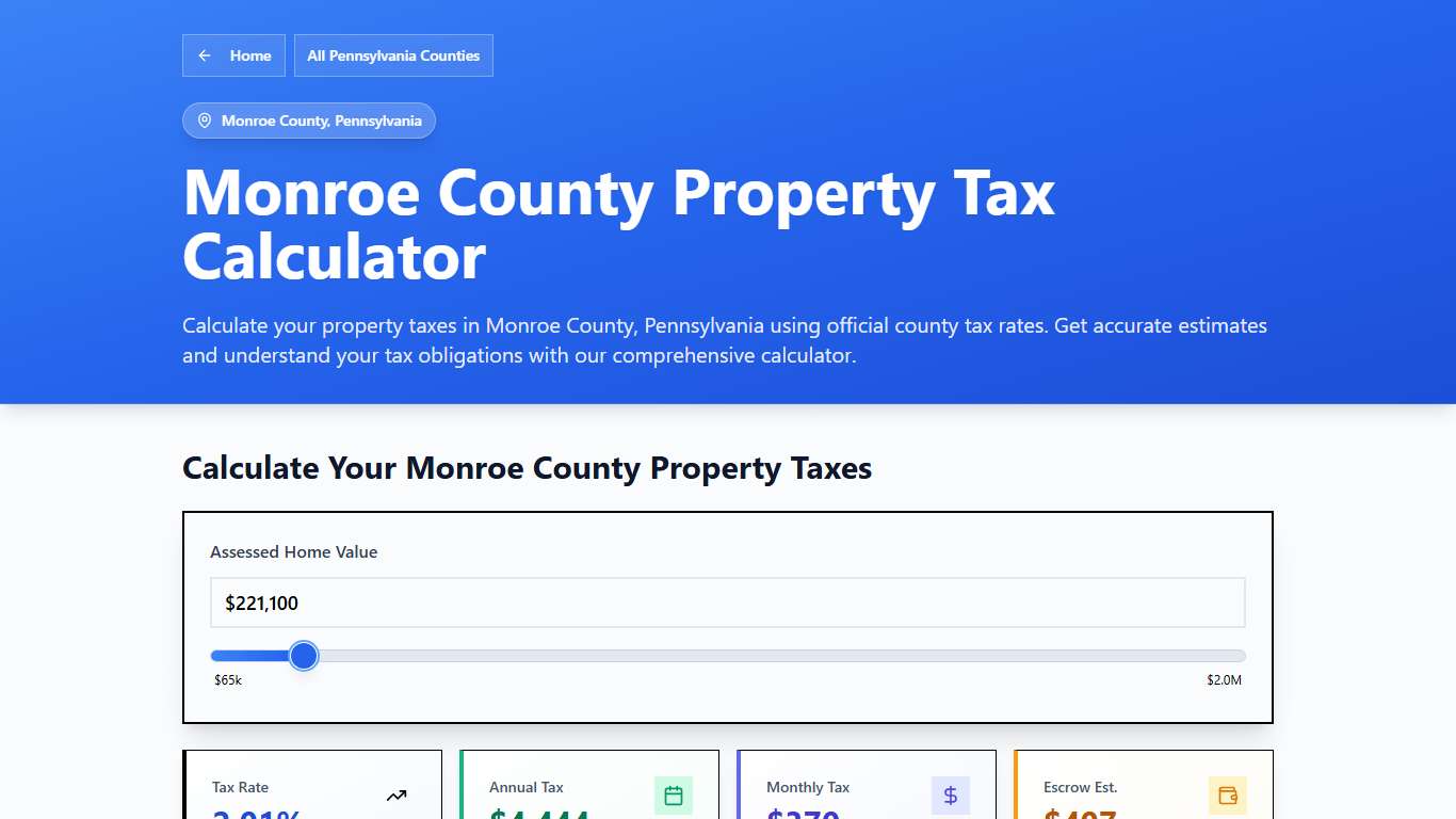 Monroe County, PA Property Tax Calculator 2025-2026